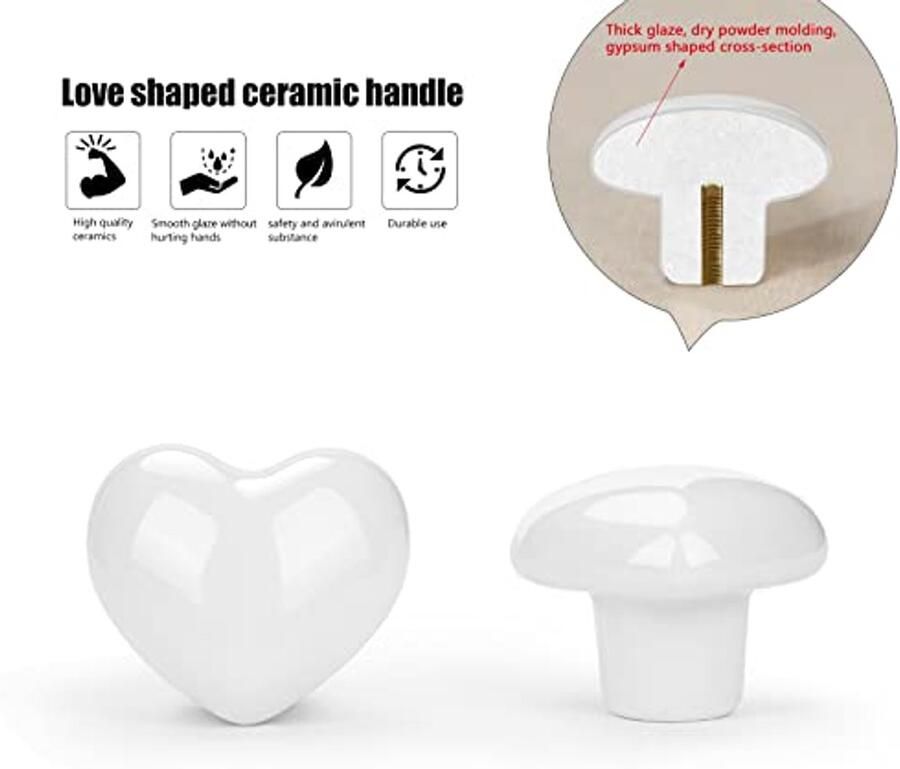 Keramische Hart Vormige Meubelknoppen 10 Stuks