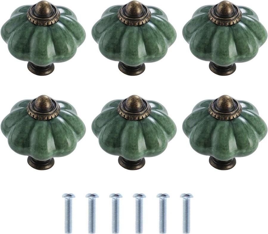 Keramische kastknoppen 6 stuks vintage ladeknoppen antieke pompoen keukenkasthandgrepen groen