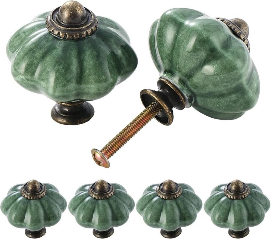 Keramische kastknoppen antiek groen 6 stuks meubelaccessoires