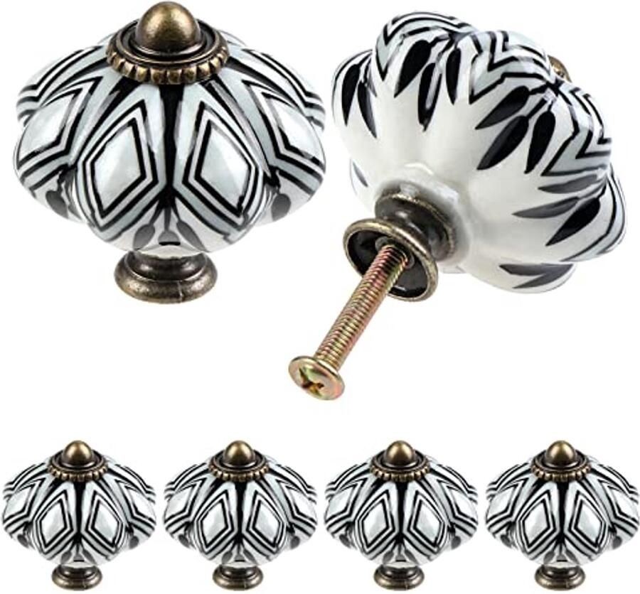 Keramische Kastknoppen 6 STKS Antieke Pompoenvormige Meubelknoppen voor Keuken en Dressoir