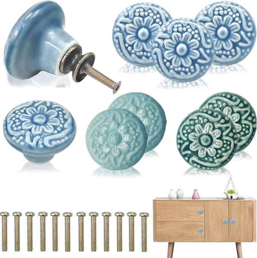 Kastknoppen Keramiek 12 stuks Lade Knopen Vintage Porselein Deurknoppen Commode Knopen Keramische Kast Handgrepen Meubelknoppen Knobs Voor Kast