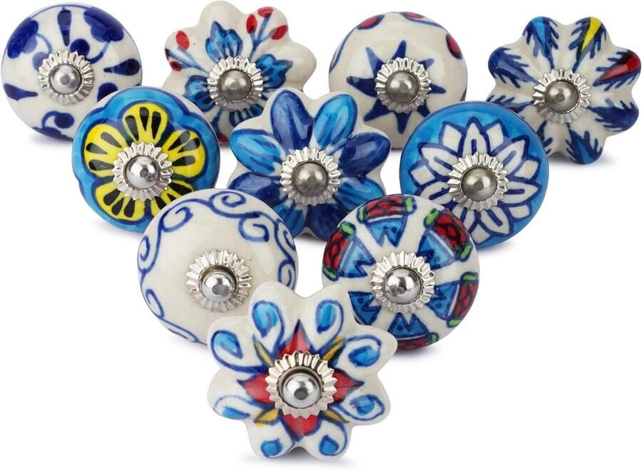 Keramische knoppen Handgemaakt 10 stuks Blauw en Wit Geschikt voor meubelen