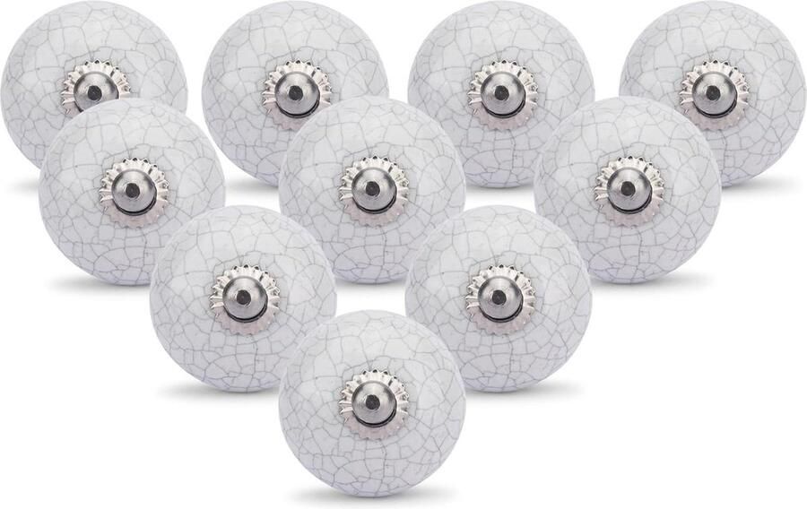 Set van 10 keramische knoppen met crackle-opdruk voor kastdeuren laden en meubels handgrepen voor keukenkasten handgrepen met glanzend oppervlak trein knop wit