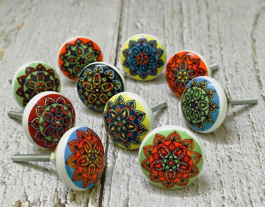 Keramische knoppen set handgemaakt 10 stuks bloemen