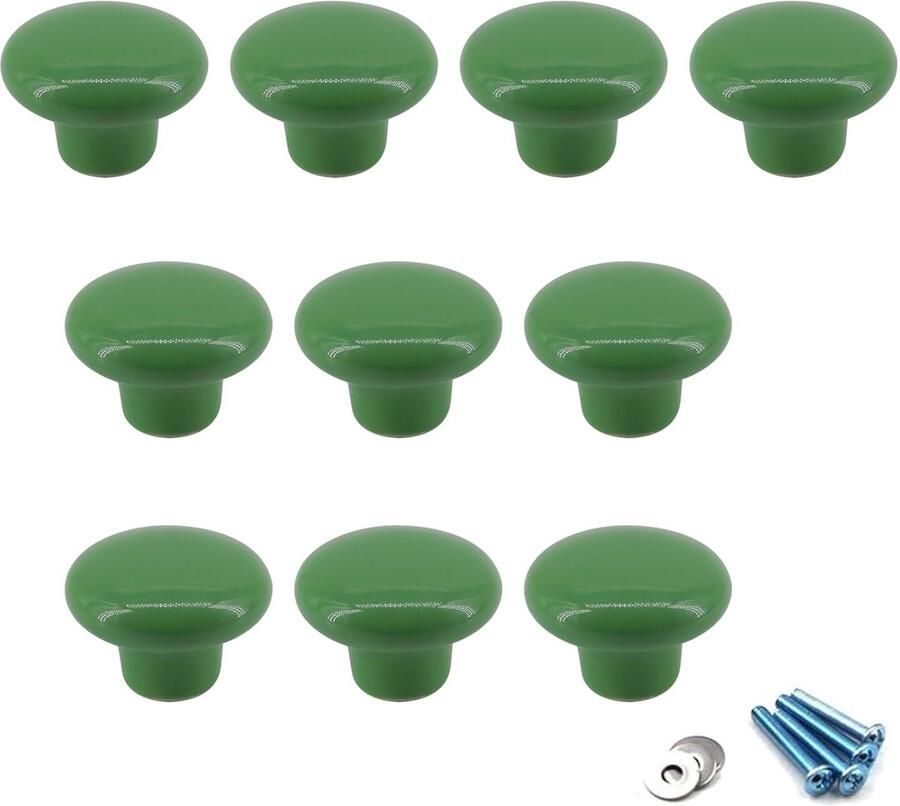 Allecto Plus Meubelknoppen van keramiek voor kinderkamer commode laden Set van 10 Groen met schroeven
