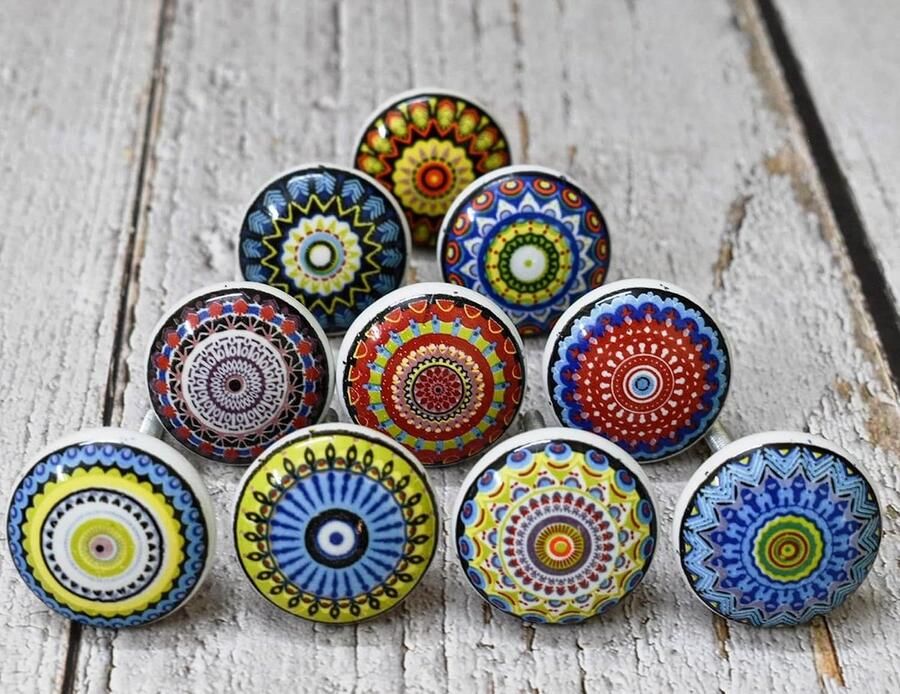Keramische knoppen set van 10 Mandala design voor keukenkast en lade