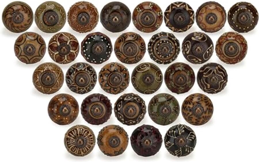 Keramische knoppen voor kast en meubels handgeschilderde antieke boho stijl pak van 30