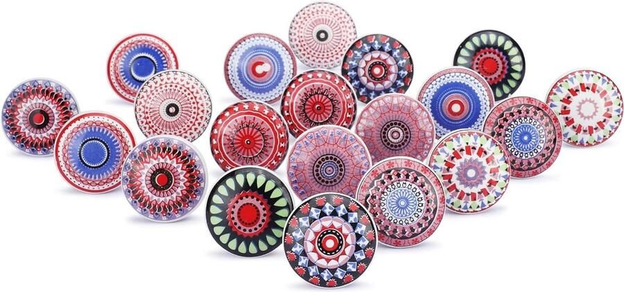 Keramische knoppen voor kastdeuren laden set van 20 meubelgrepen bedrukt keukenkasten badkamer commodes rode en blauwe knoppen