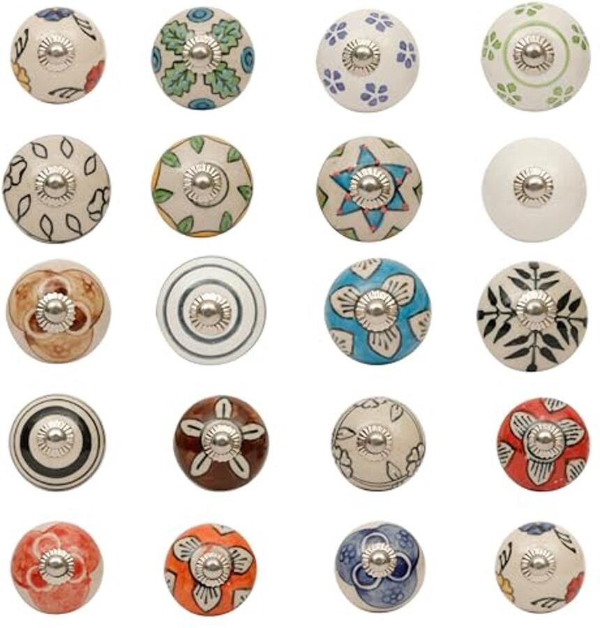 Keramische knoppen voor meubels en kasten Vintage handgeschilderd bloemenpatroon Set van 12
