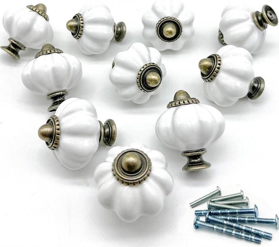 Keramische knoppen Witte pompoen porseleinen handgrepen 10 stuks rond