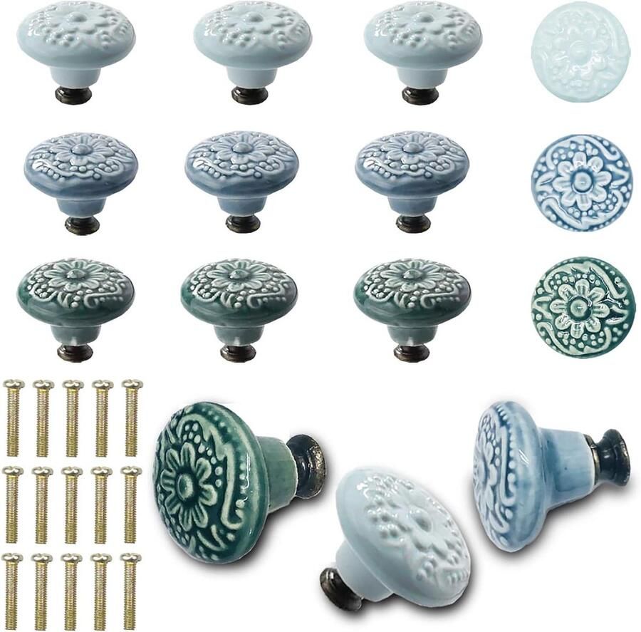 Keramische Lade Handgrepen Set van 15 Vintage Deurknoppen voor Kasten Kleurrijke Keuken Handgrepen Meubelknoppen voor Kasten en Lades