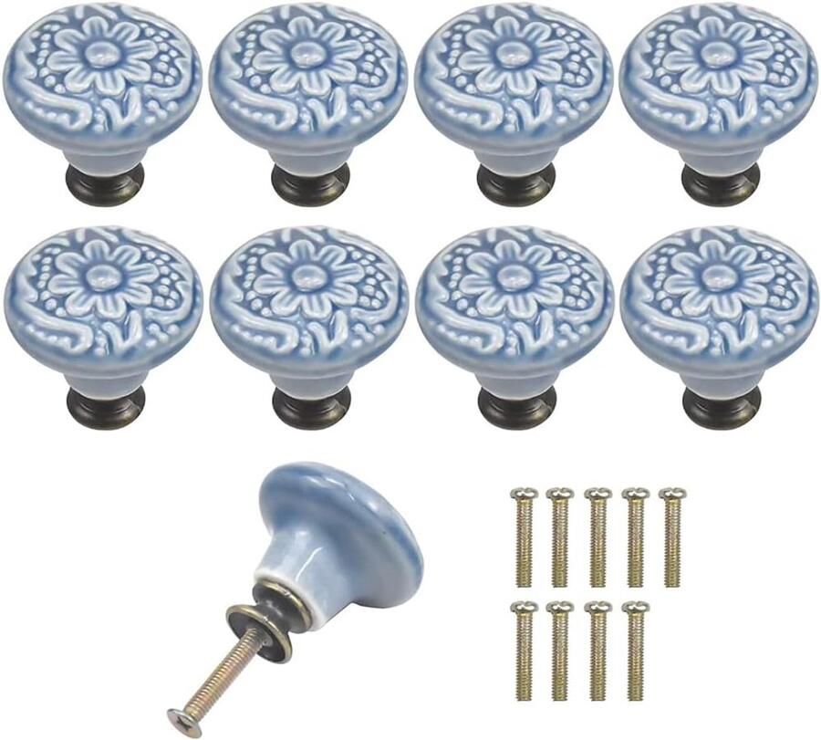 Keramische Ladegrepen Vintage Meubelknoppen 9 stuks Grijs