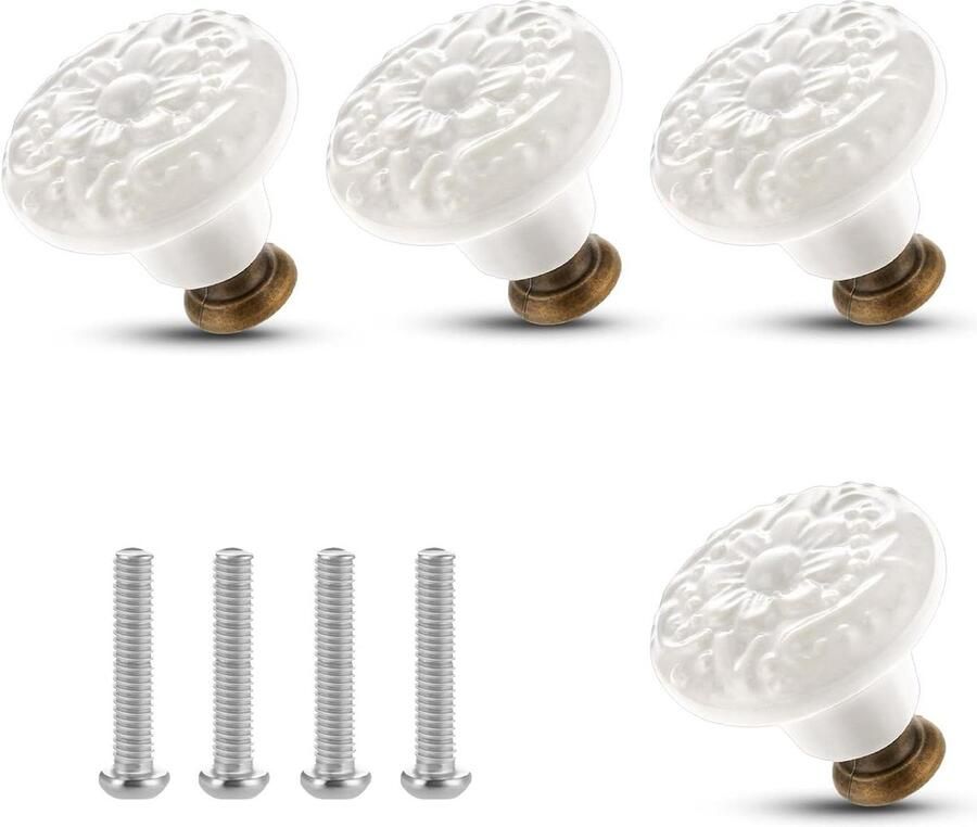 Keramische ladeknoppen vintage bloemkast decoratieve meubelknoppen 4 stuks wit diameter 36 cm kastknoppen kinderkamer