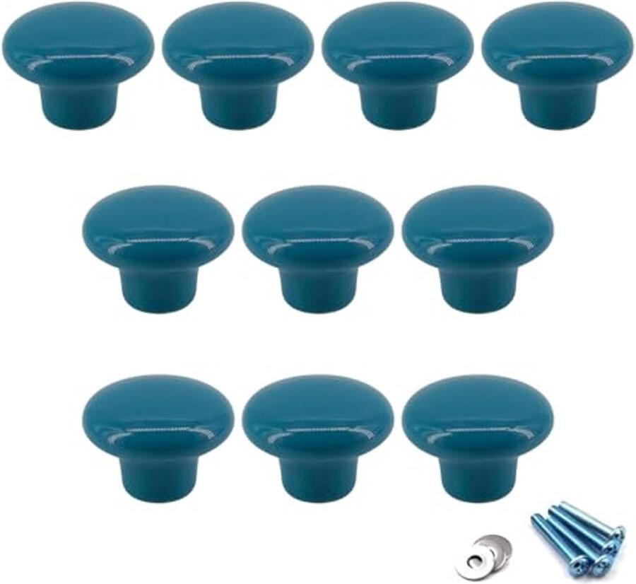 Keramische Meubelhandgrepen en Knoppen Blauw Set van 10 voor Kinderkamer