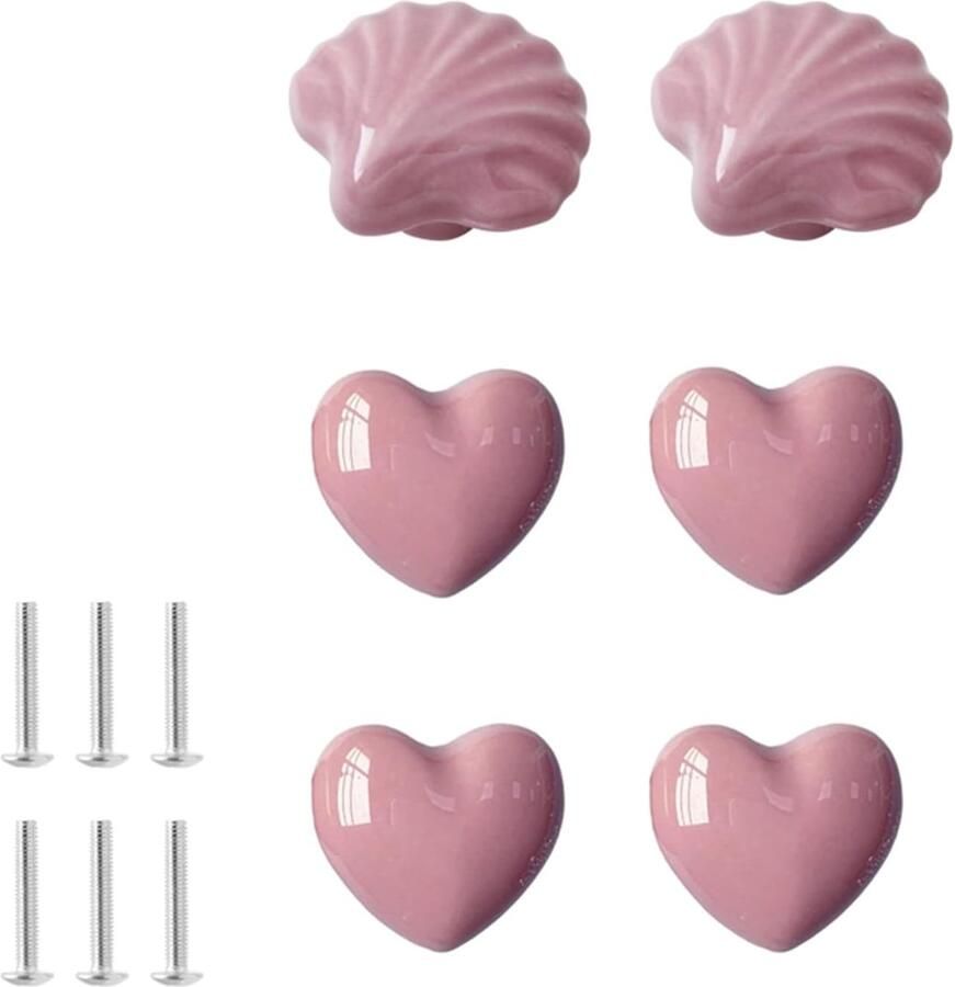 Keramische Meubelknoppen Roze 6 Stuks Wolken en Hartvormig