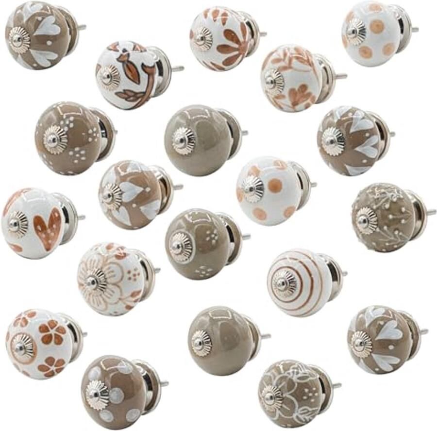 Keramische meubelknoppen set 20 stuks Handbeschilderd Shabby Chic in verschillende kleuren