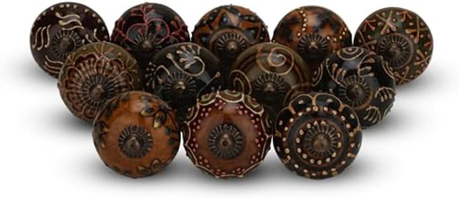 Keramische Meubelknoppen voor Kast en Commode Handbeschilderd en Antiek Set van 12 Stuks