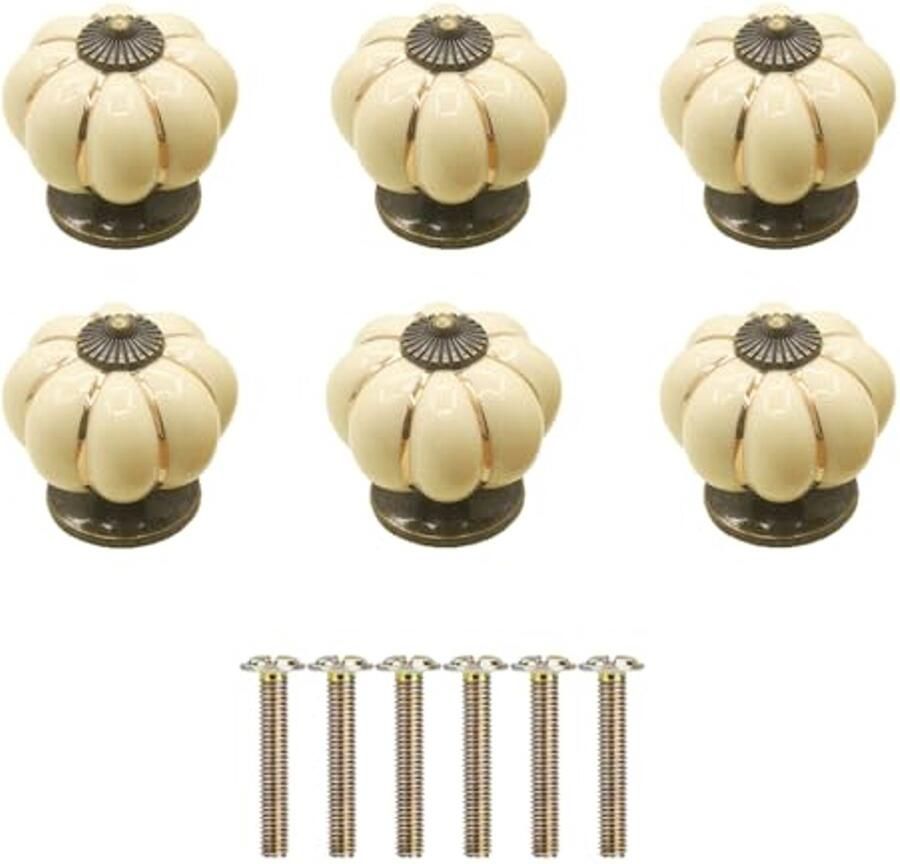 Keramische Pompoen Knoppen voor Meubels Vintage Handgrepen voor Keuken en Kasten 6 Stuks