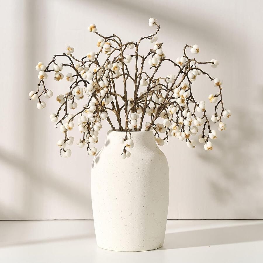 Keramische rustieke boerderij bloemenvaas 7 inch Boho terracotta vaas voor huisdecoratie woonkamer tafel plank schoorsteendecoratie boerderij-wit