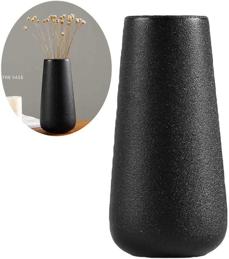 Keramische vaas decoratie in Scandinavische minimalistische stijl elegante vaas geschikt voor open haard tafel woonkamerdecoratie zwarte moderne geometrische decoratieve bloemenvaas geschikt voor huisdecoratie