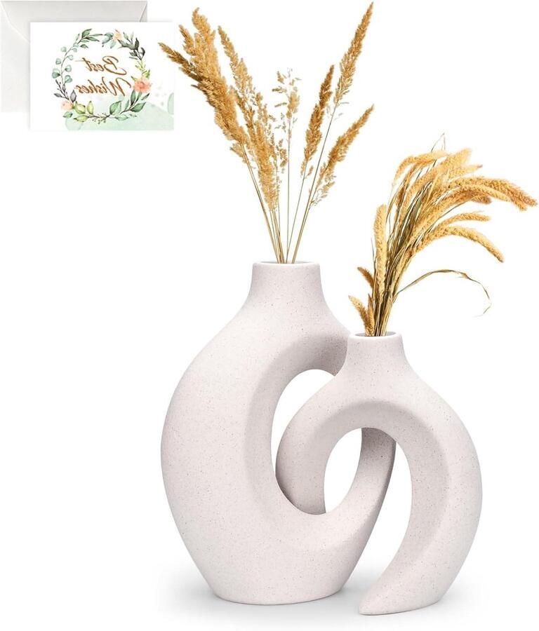 Keramische Vaas Set Van 2 Witte Bloemenvaas Design Decoratie Modern Middelpunt Voor Tafel