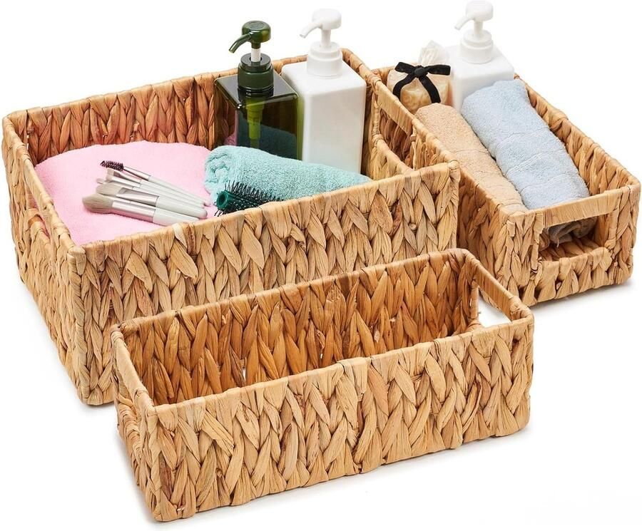 Kerst Cadeaumand 3-delige set geweven waterhyacint opbergmanden natuurlijke rieten opslag organizer voor kinderkamer badkamer slaapkamer 2 maten