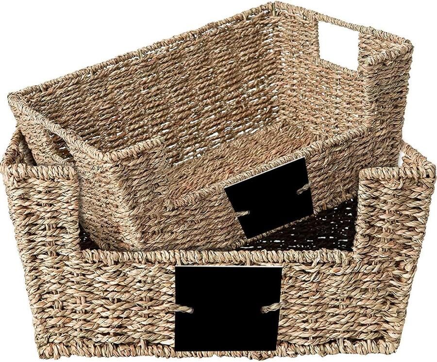 Kerst Cadeaumand Opbergmand set van 2 gevlochten rotanmand decoratieve opbergdoos organizer zeegras mandjes plank werkblad kast organizer mandje