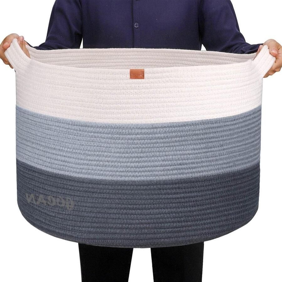 Kerst Cadeaumand XXXL Extra grote katoenen touwmand 22 X 22 X 14 Geweven wasmanden voor dekens Opbergmand met handgrepen voor kinderen Speelgoed Planten Kussens Woonkamer Opbergmand
