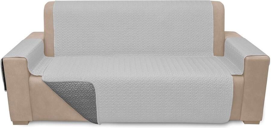 Omkeerbaar microsatijn bankovertrek 4-zits Staalzilver Gevoerd en verstelbaar Rugleuning 200 cm