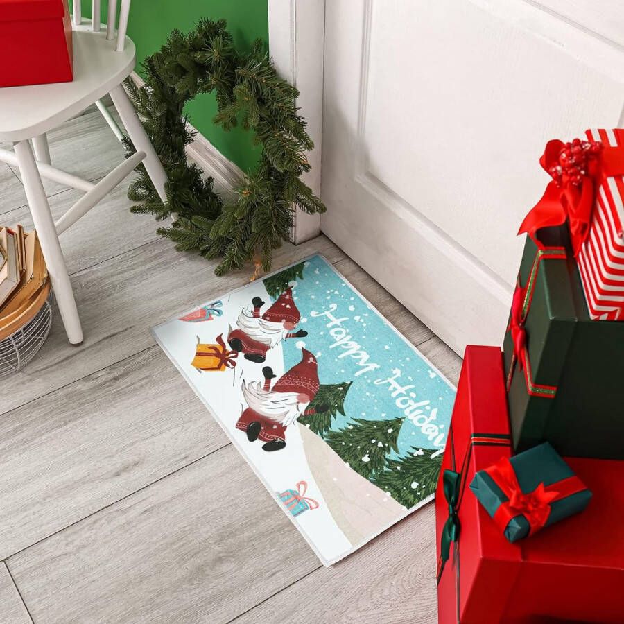 Kerst Deurmat Kabouter Deurmat 40 x 60 cm Mat Grappige Vrolijke Kerst Vuilvanger Mat Wasbare Antislip Vloerkleed voor Deurkamer Binnen- en Buitengebruik