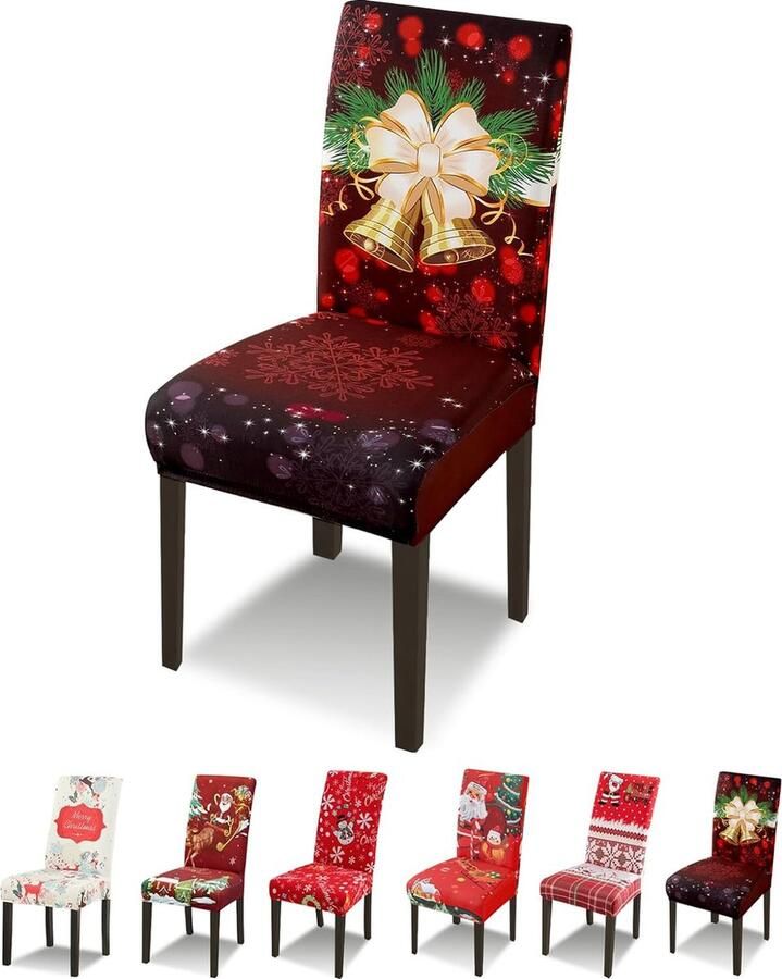 Kerst eetkamerstoelhoezen set van 6 stuks Stretch stoelovertrekken voor eetkamerstoelen Hoge rug Afneembaar en wasbaar Elastische stoelbeschermer Decoratieve hoes