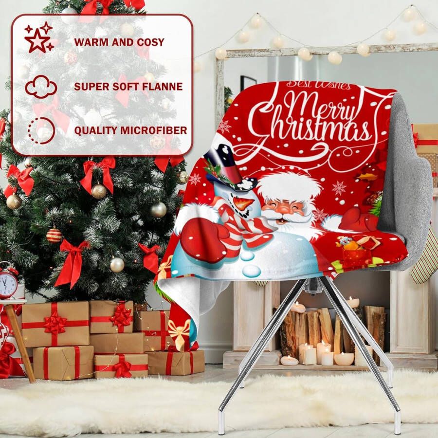 Kerst Flanel Deken Omkeerbaar voor Kinderen Tieners Volwassenen Kerstman Pluizig en Comfortabel TV Warm Slaapbank Deken (Kerstmis B 130x150cm)