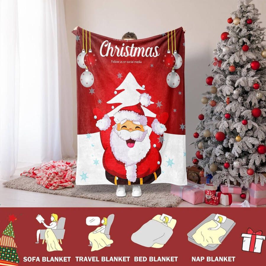 Kerst Flanel Deken Omkeerbaar voor Kinderen Tieners Volwassenen Kerstman Pluizig en Comfortabel TV Warm Slaapbank Deken (Kerstmis G 150x200cm)