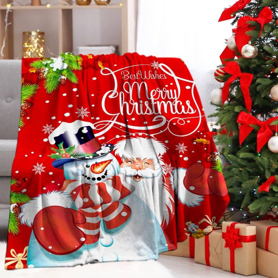 Kerst flanellen deken omkeerbaar voor kinderen tieners volwassenen Kerstman zachte en comfortabele deken voor tv en warme slaapbank (Kerstmis B 150x200cm)