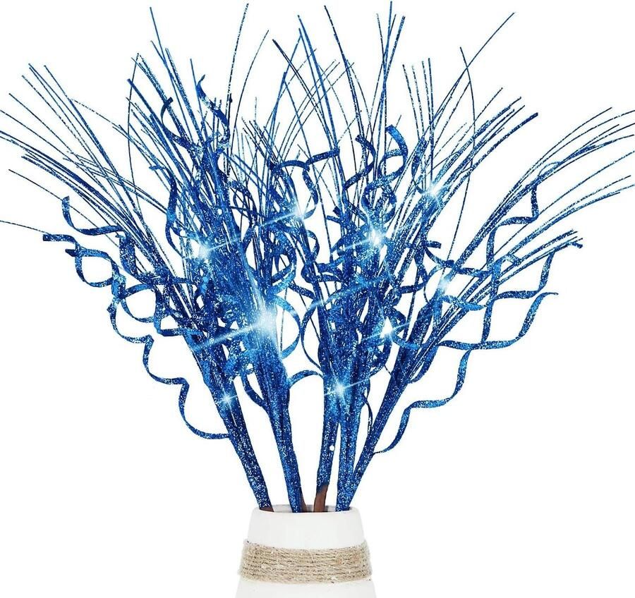 Kerst Glitter Spray Takken Set van 6 stuks Kunstmatige Glitter Decoratie voor Kerstboom en Tafel Blauw