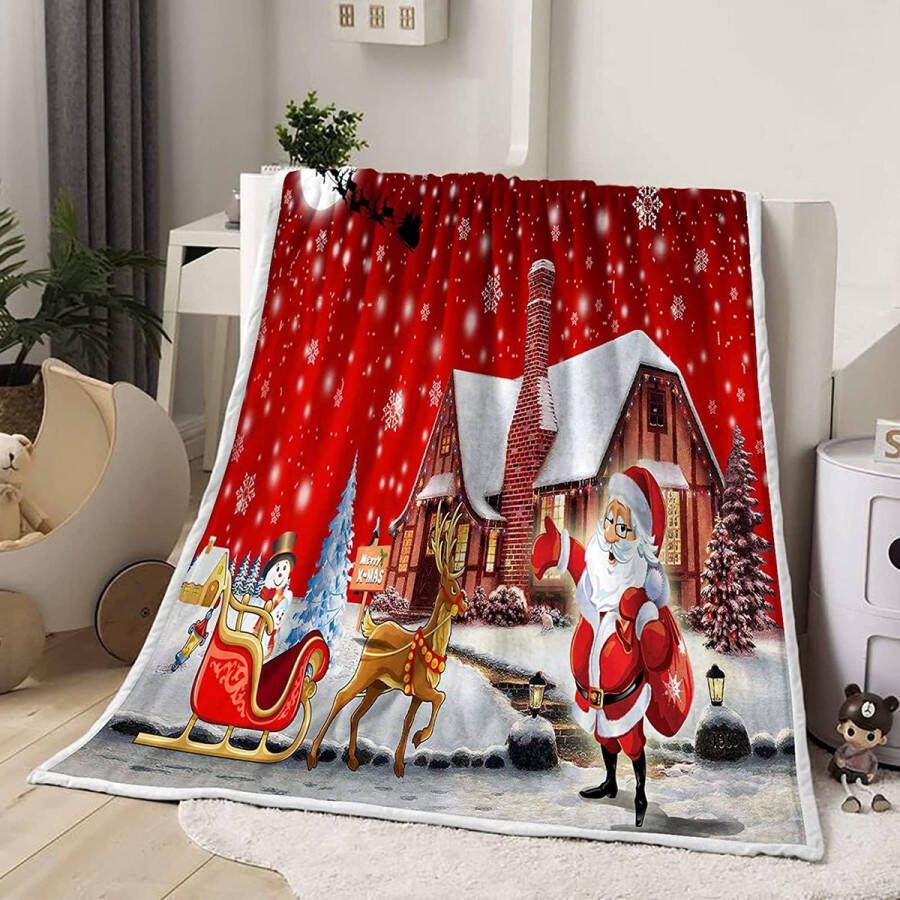 Kerst Knuffeldeken 150 x 200 cm Kerst Sherpa Fleece Deken Dubbelzijdige Kerstman Deken Zacht Dik Deken als Sofa Deken Bank Deken Sprei