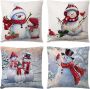 Zhs Kerst Kussenhoezen 50x50cm Set van 4 Kerstversieringen Sneeuwpop Decoratieve Sierkussens voor Bank Xmas Decor - Thumbnail 1