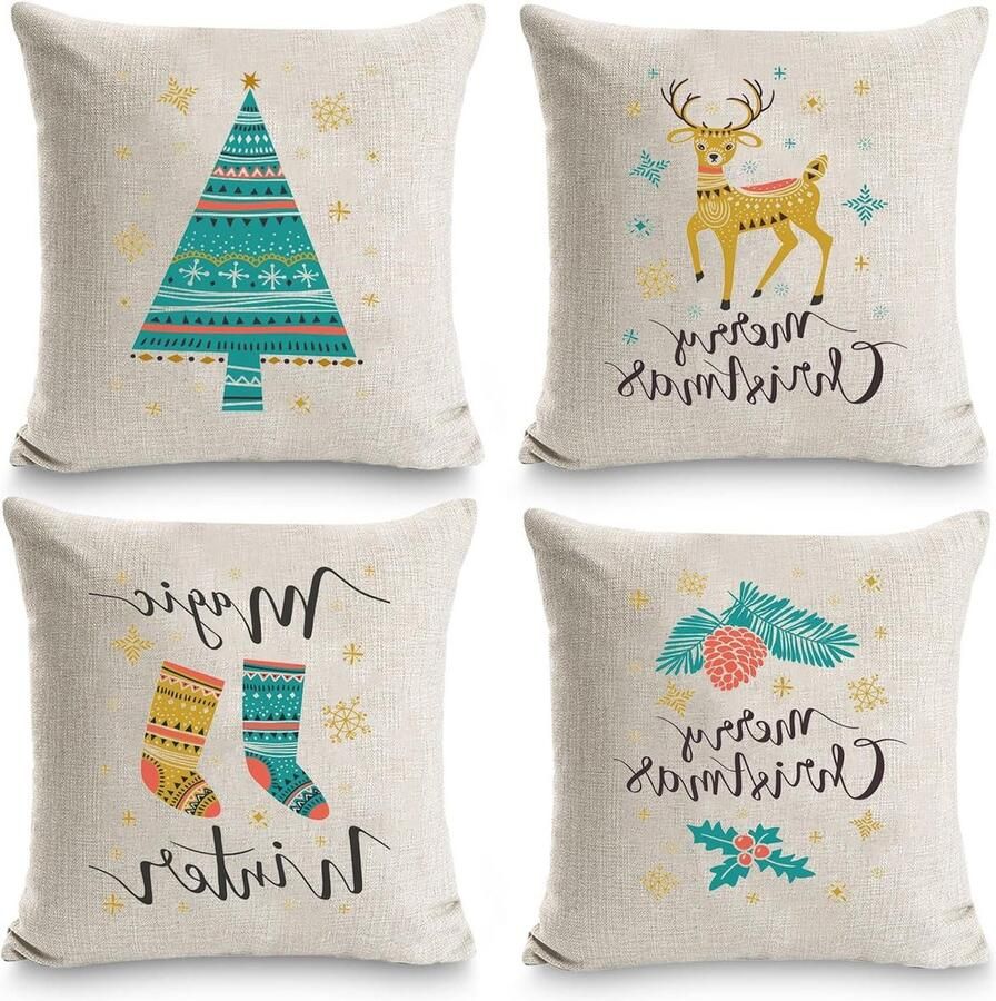 Kerst Kussenslopen 4 Set Kussensloop Cover Voor Gooien Kussenslopen Voor Bank Kussenhoezen Voor Kerstmis Decoraties binnenkussen 40x40