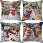 Zhs Kerst kussenslopen 40x40cm set van 4 kerstversieringen sneeuwpop eland decoratieve kussenslopen voor bank Xmas Decor - Thumbnail 2