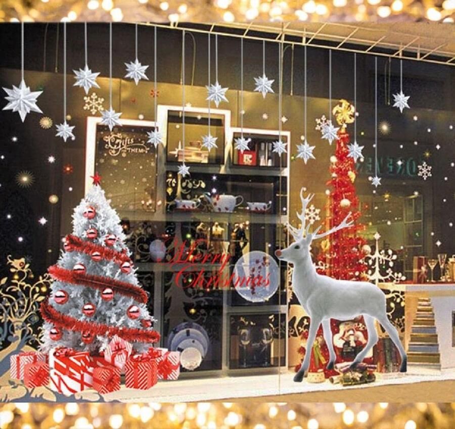 Kerst raam statische stickers verwijderbare vinyl kerstman kerstboom sneeuwpop sneeuwvlok hert DIY muur raam deur muurschildering vitrine sticker raam foto's kerst