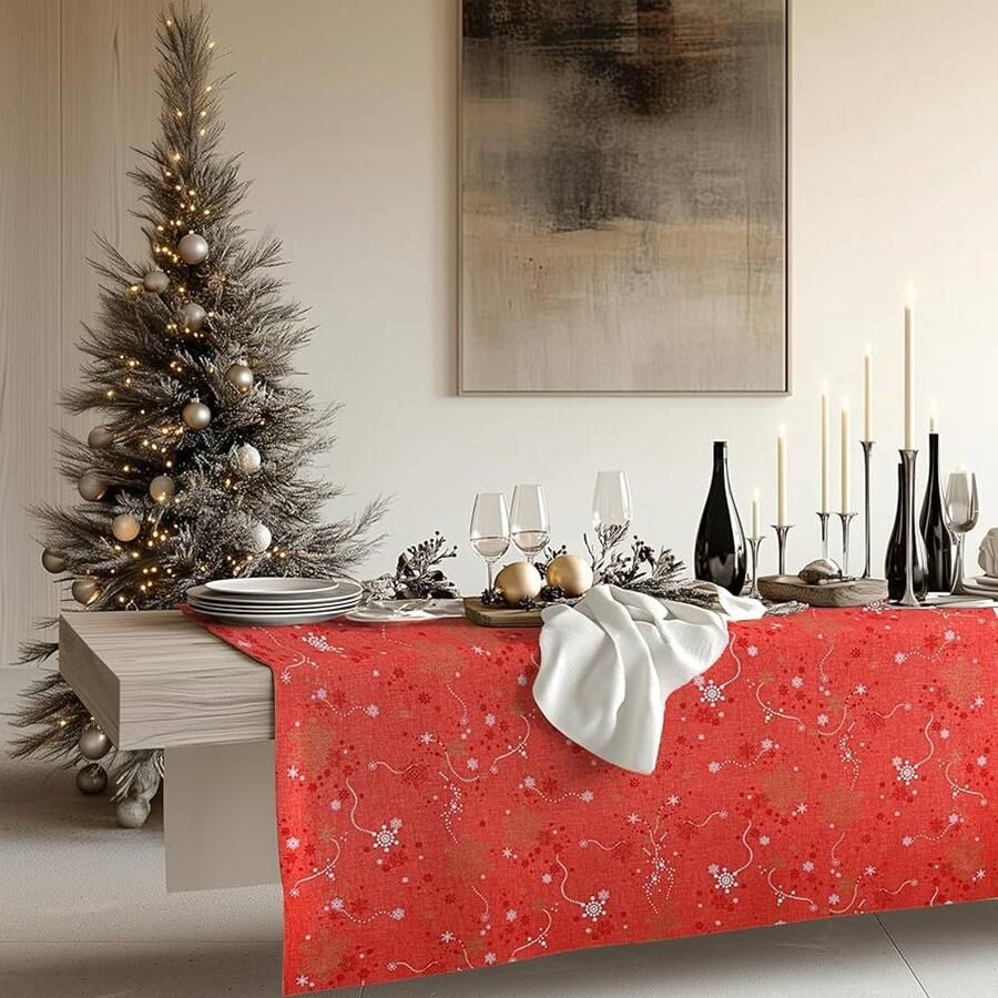 Kerst Rood PVC Tafelkleed Waterdicht en Afveegbaar 300x140 cm