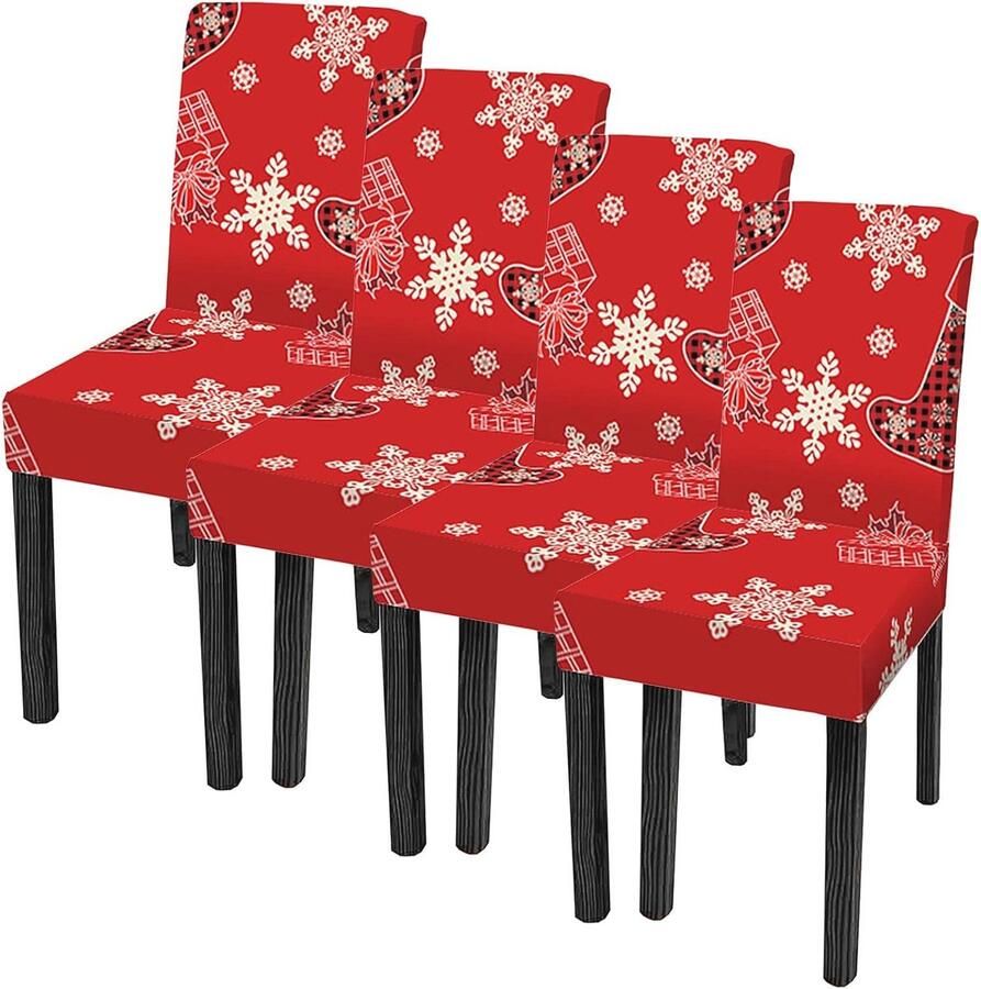 Kerst Stoelhoezen 4 STUKS Elastische Verwijderbare Wasbare Keukenhoezen voor Eetkamer & Hotel