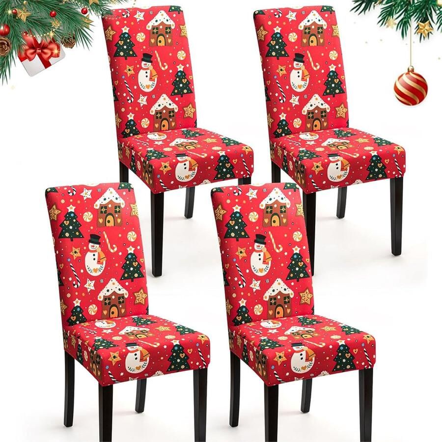Kerst Stoelhoezen 4 Stuks Kerst Stoelhoes Kerstdecoratie Voor Stoelen Kerstmis Diner Stoelversiering Cover Rugleuninghoes Stoelhoes Eetkamer Stoelhoezen Eetkamerstoel Hoes Stoelhoezen Stretch Eetkamerstoelen Kerstmis Feest