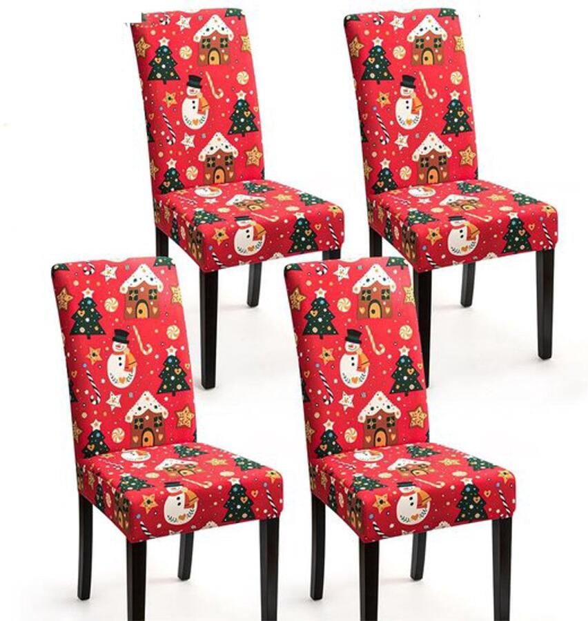 VHV -Kerst stoelhoezen 4 stuks Kerst stoelhoezen Stoel kerstversiering Kerst diner stoeldecoratie hoezen Rugleuning hoezen Stoelhoezen Eetkamer stoelhoezen Eetkamer stoelhoezen Stretch stoelhoezen Stoelbeschermers Elastisch Eetka