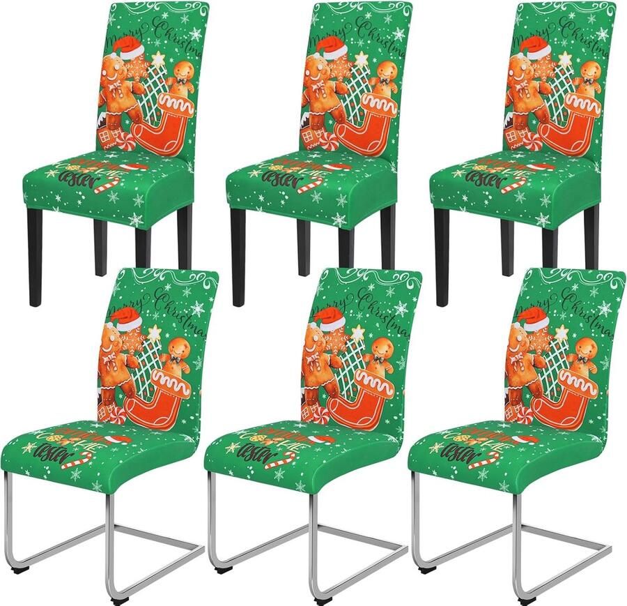 Kerst Stoelhoezen Set van 4 of 6 – Groen Universeel Wasbaar Elastisch – Bescherming voor Eetkamerstoelen en Feesten