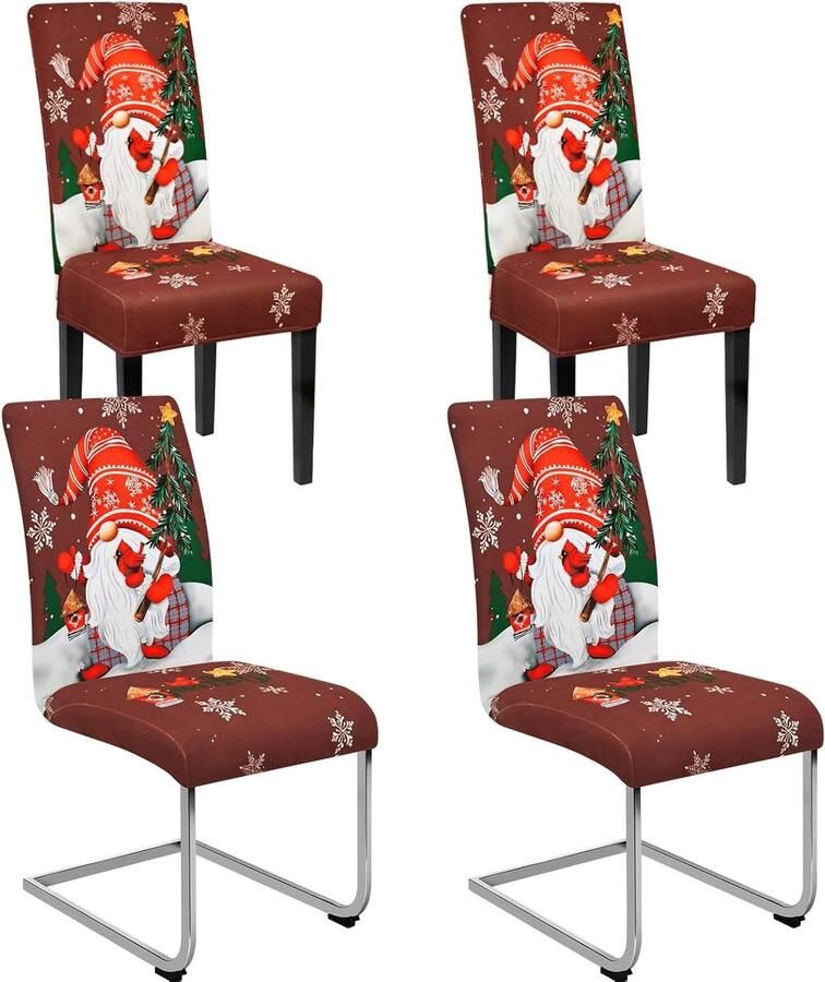 Kerst Stretch Stoelhoezen Elastisch Set van 4 of 6 Wasbaar