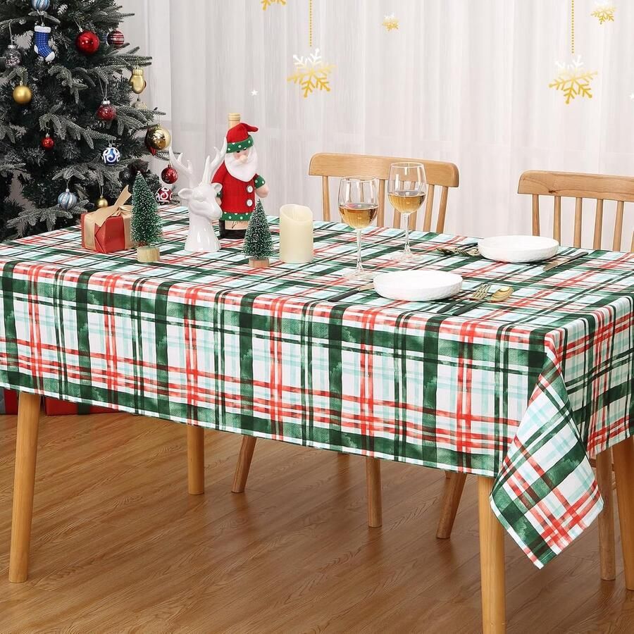 Kerst Tafelkleed Afveegbaar en Waterdicht 1 stuk Rood Groen 137 x 187 cm