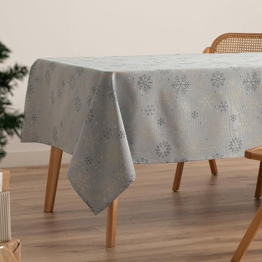 Kerst Tafelkleed Blauw Goud Jacquard 140 x 200 cm