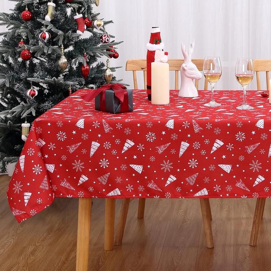 Kerst Tafelkleed Feestelijk en Waterbestendig 1 stuk Rood