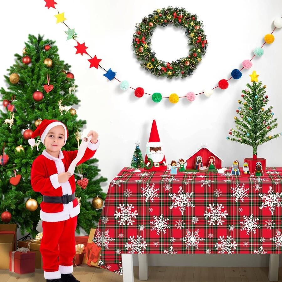 Kerst Tafelkleed Geruit Decoratief 4 Stuks Rood en Groen 51 x 86 Inch